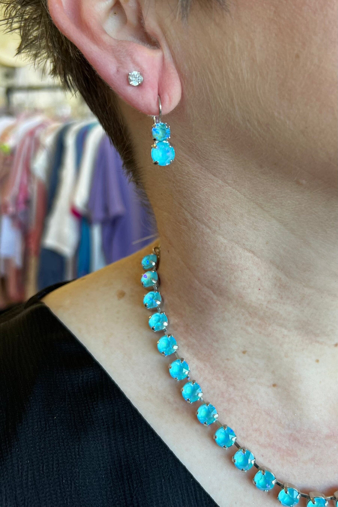 Medium Classic Two-Stone Leverback Earrings in Sun-Kissed &quot;Aqua&quot; JEWELRY Mariana 