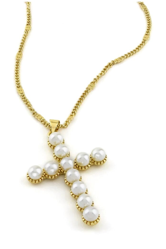 Pearl Cross Necklace JEWELRY Erimish GOLD 
