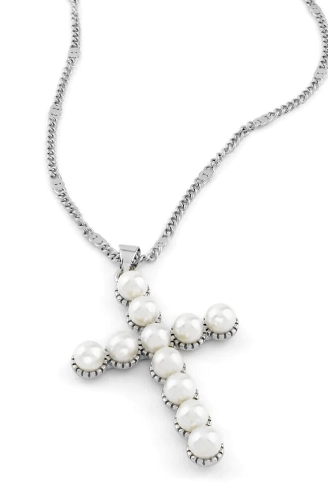Pearl Cross Necklace JEWELRY Erimish SILVER 