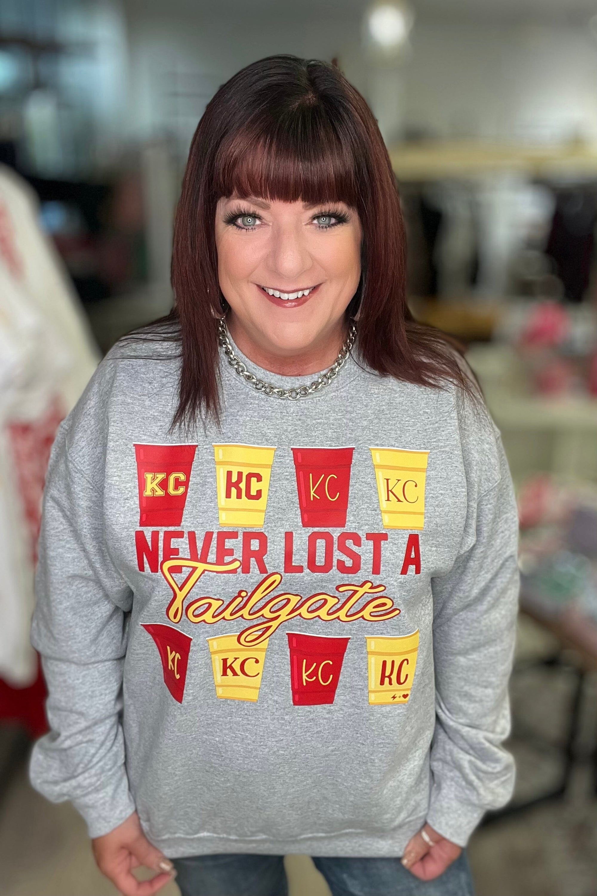 Never Lost A Tailgate Sweatshirt MISSY BASIC KNIT K Lane's & Co. 