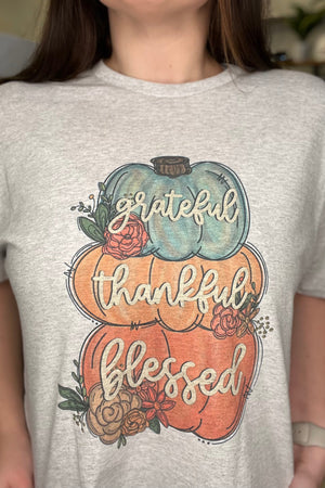 Thankful Grateful Blessed Graphic Tee MISSY BASIC KNIT K Lane's & Co. 