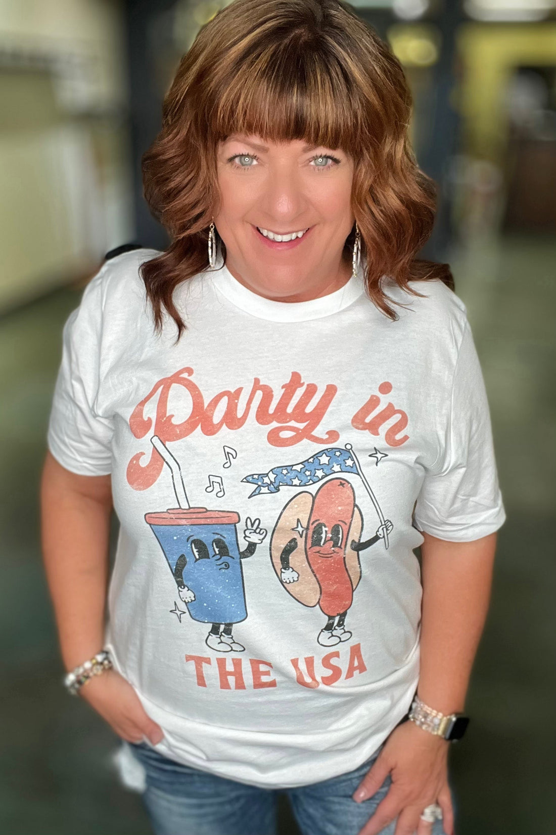 Adult Party in the USA Graphic Tee MISSY BASIC KNIT K Lane&